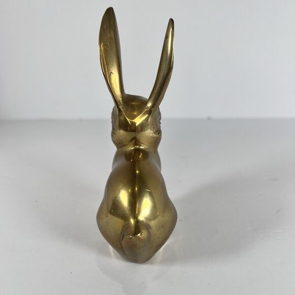 Vintage Solid Brass Rabbit Paperweight Bunny Figurine Whimsical Bookcase Decor - Picture 4 of 9
